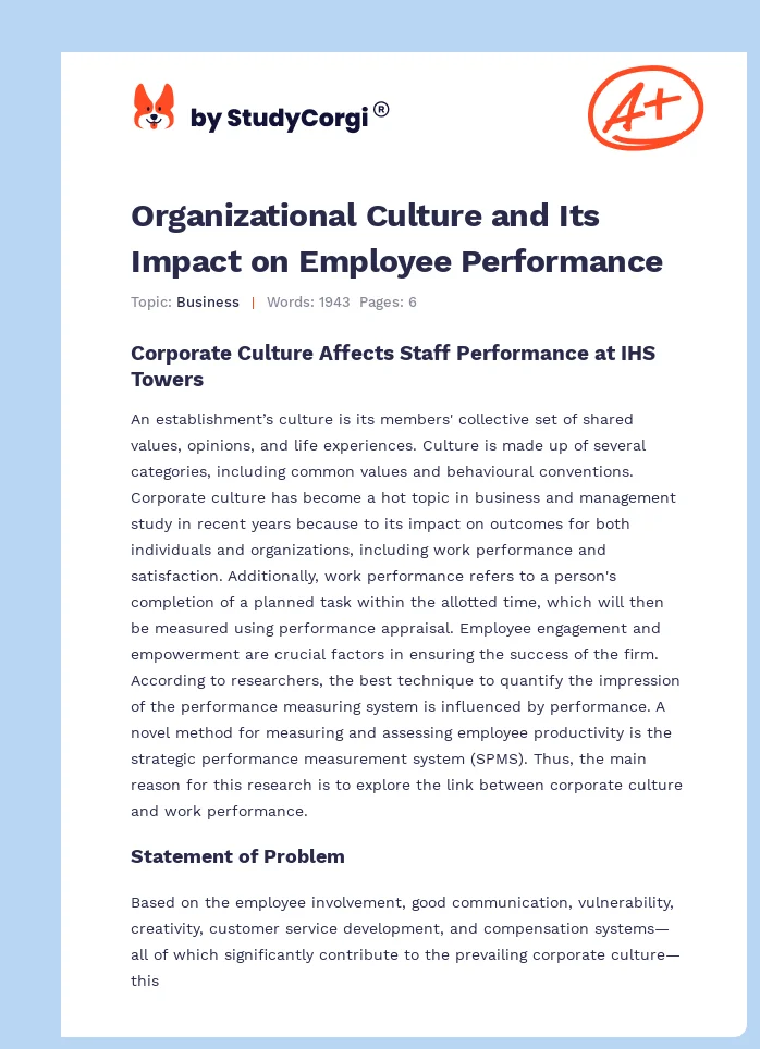 Organizational Culture and Its Impact on Employee Performance. Page 1