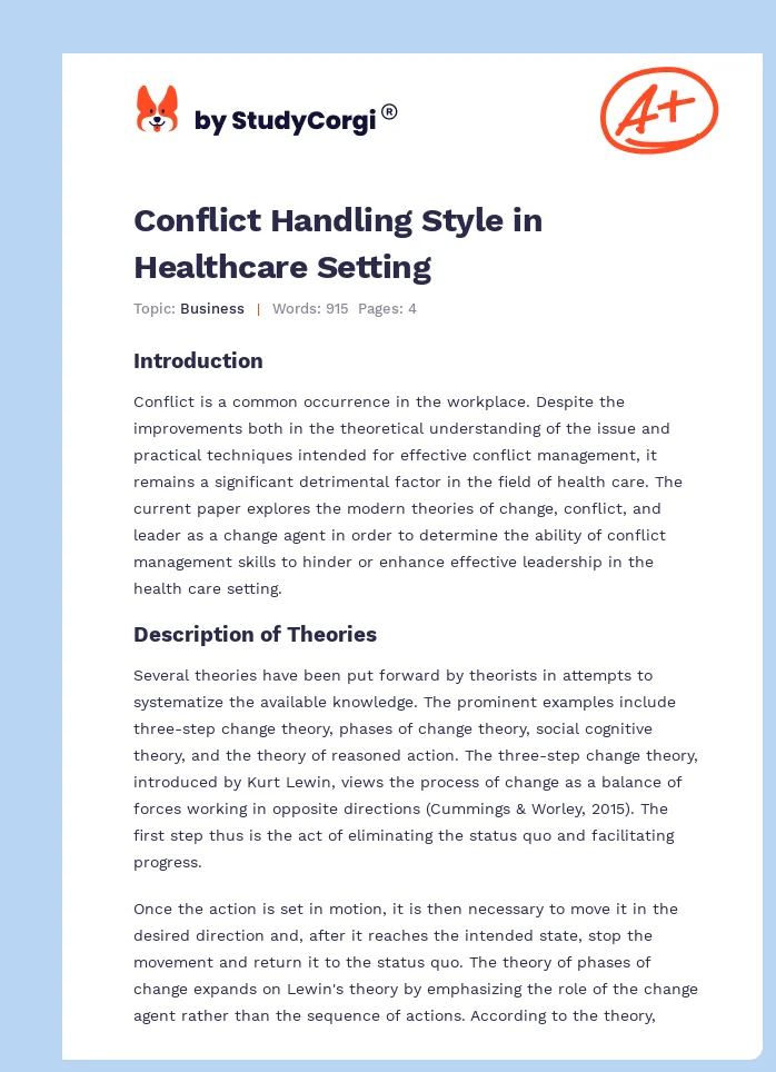 Conflict Handling Style in Healthcare Setting. Page 1