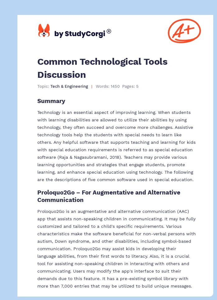 Common Technological Tools Discussion. Page 1