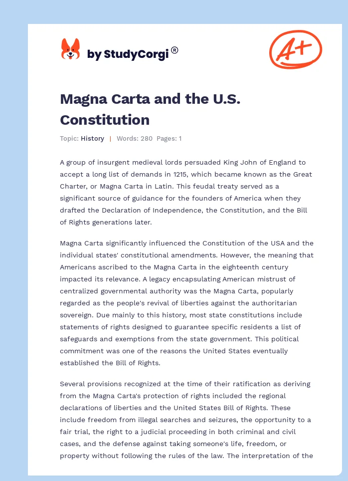 Magna Carta and the U.S. Constitution. Page 1