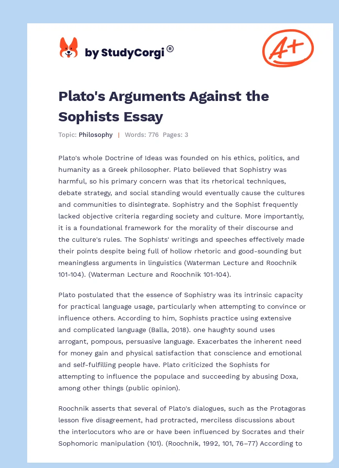Plato's Arguments Against the Sophists Essay. Page 1