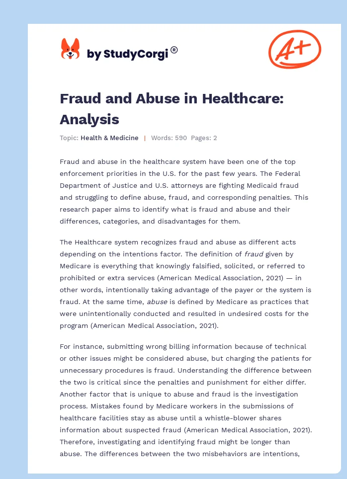 Fraud and Abuse in Healthcare: Analysis. Page 1