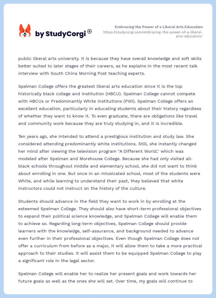 Embracing the Power of a Liberal Arts Education. Page 2