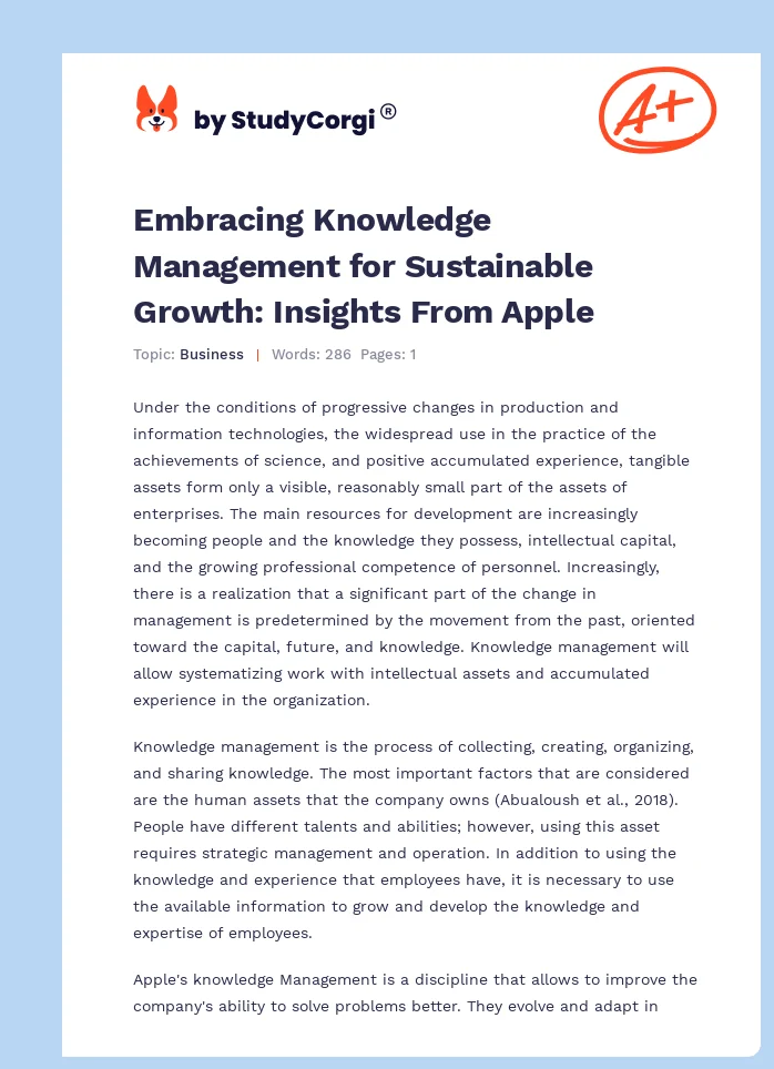 Embracing Knowledge Management for Sustainable Growth: Insights From Apple. Page 1