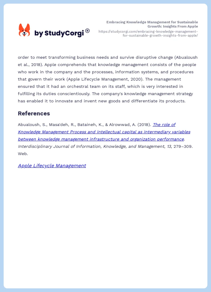 Embracing Knowledge Management for Sustainable Growth: Insights From Apple. Page 2