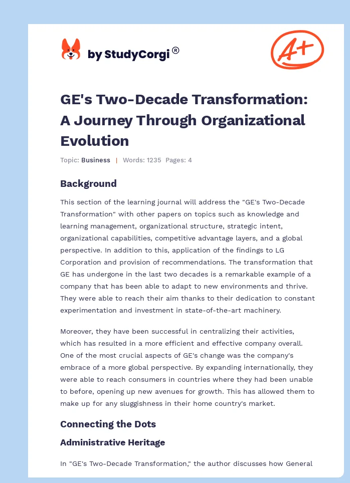 GE's Two-Decade Transformation: A Journey Through Organizational Evolution. Page 1