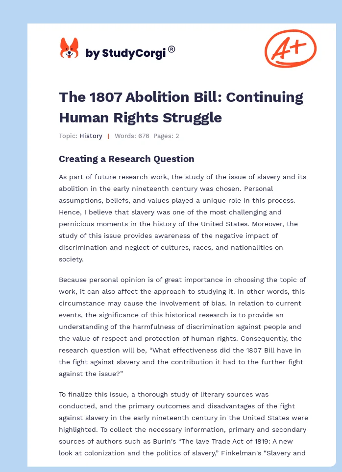 The 1807 Abolition Bill: Continuing Human Rights Struggle. Page 1