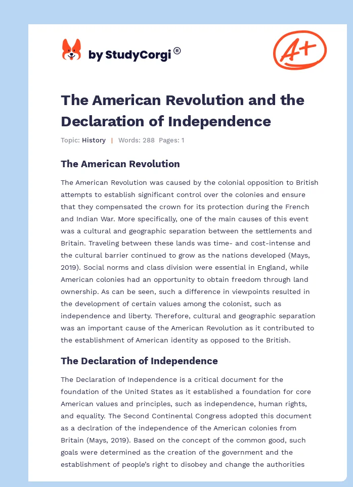The American Revolution and the Declaration of Independence. Page 1
