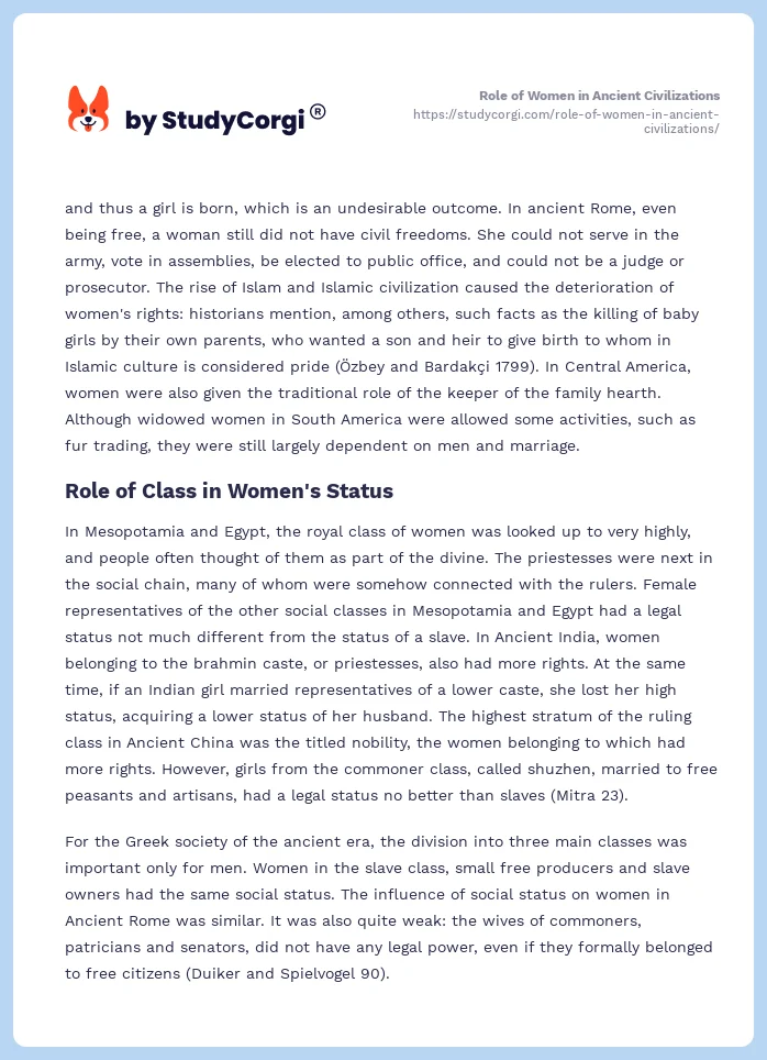 Role of Women in Ancient Civilizations. Page 2