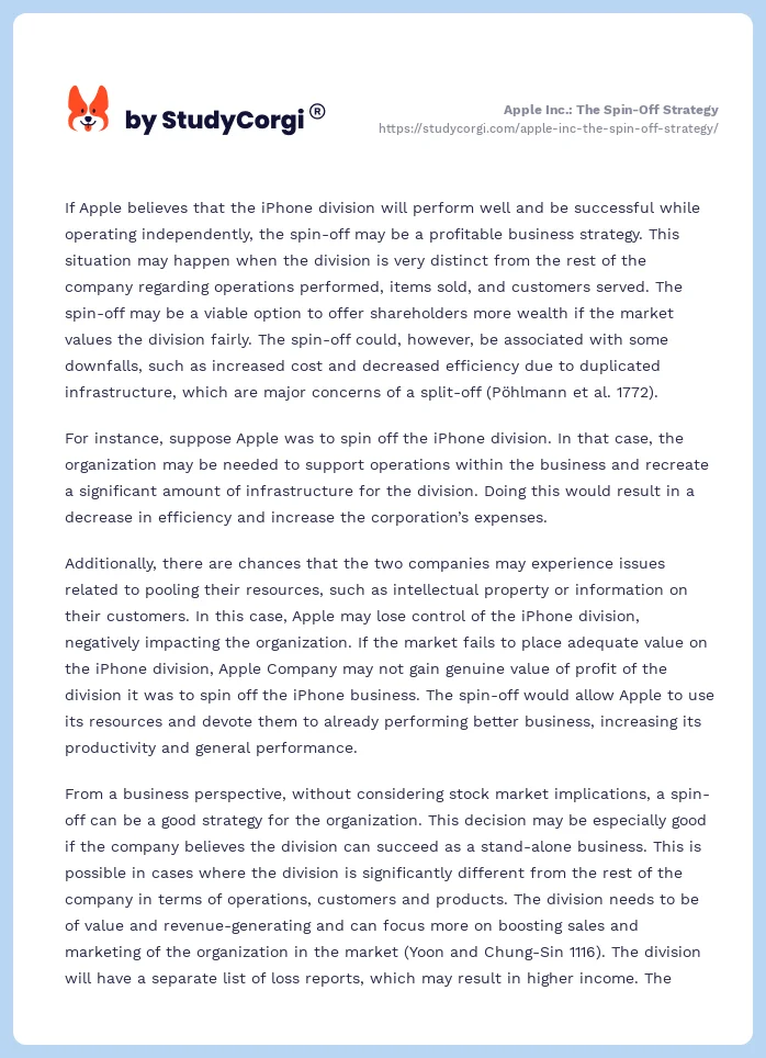 Apple Inc.: The Spin-Off Strategy. Page 2