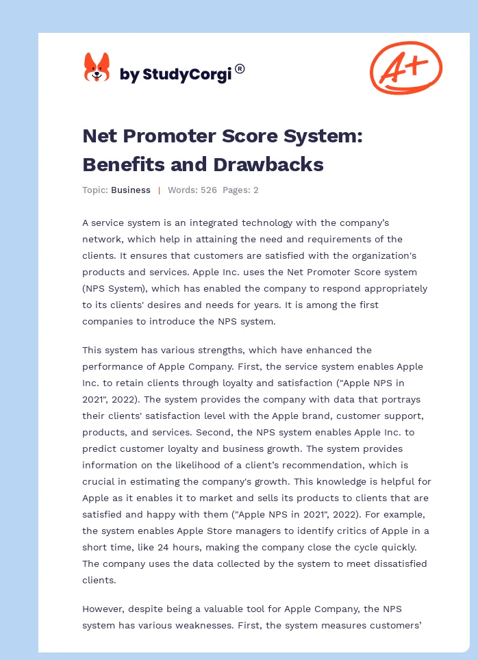 Net Promoter Score System: Benefits and Drawbacks. Page 1