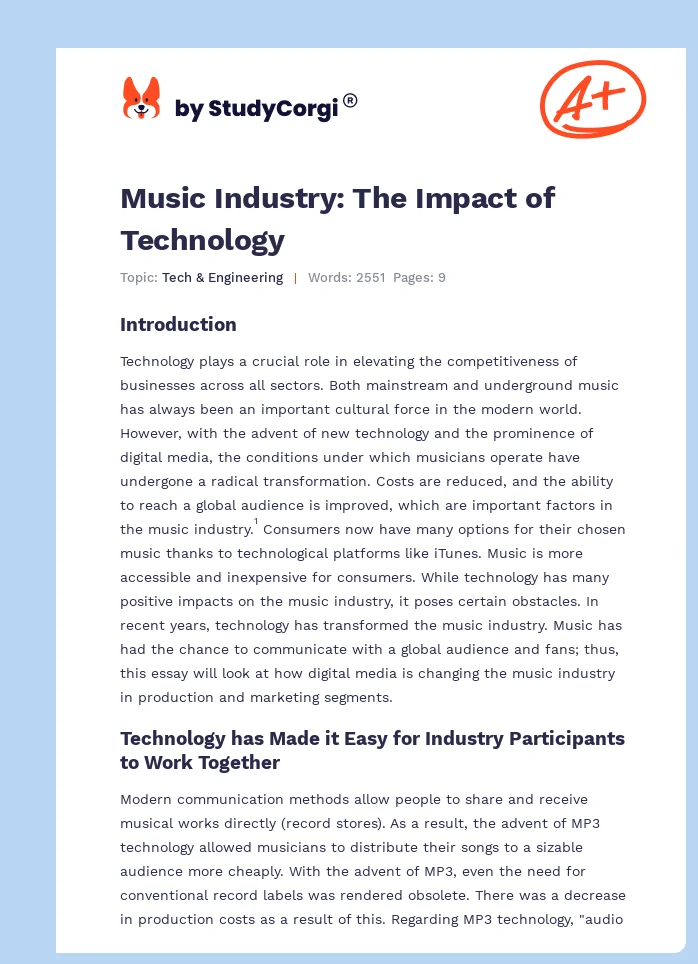 Music Industry: The Impact of Technology. Page 1