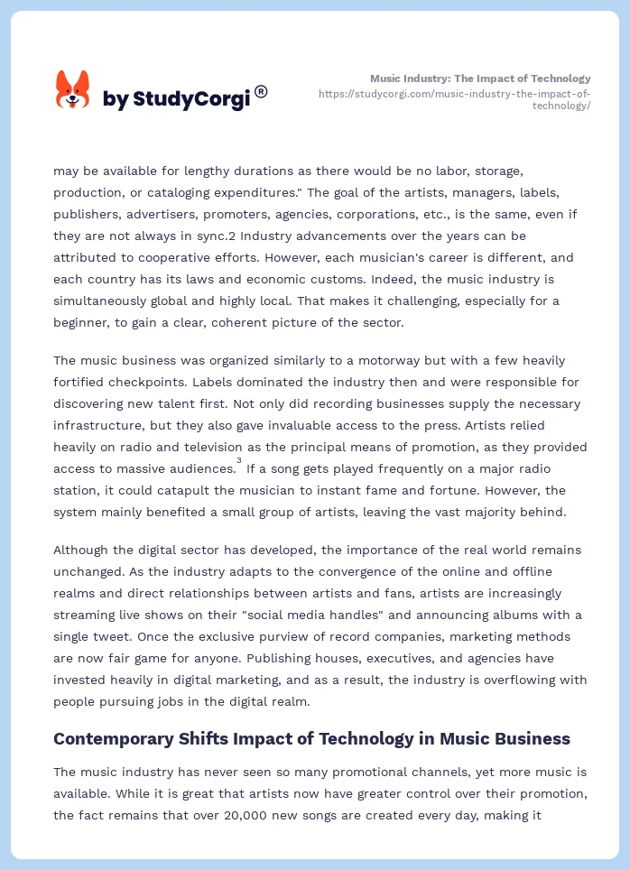 Music Industry: The Impact of Technology. Page 2