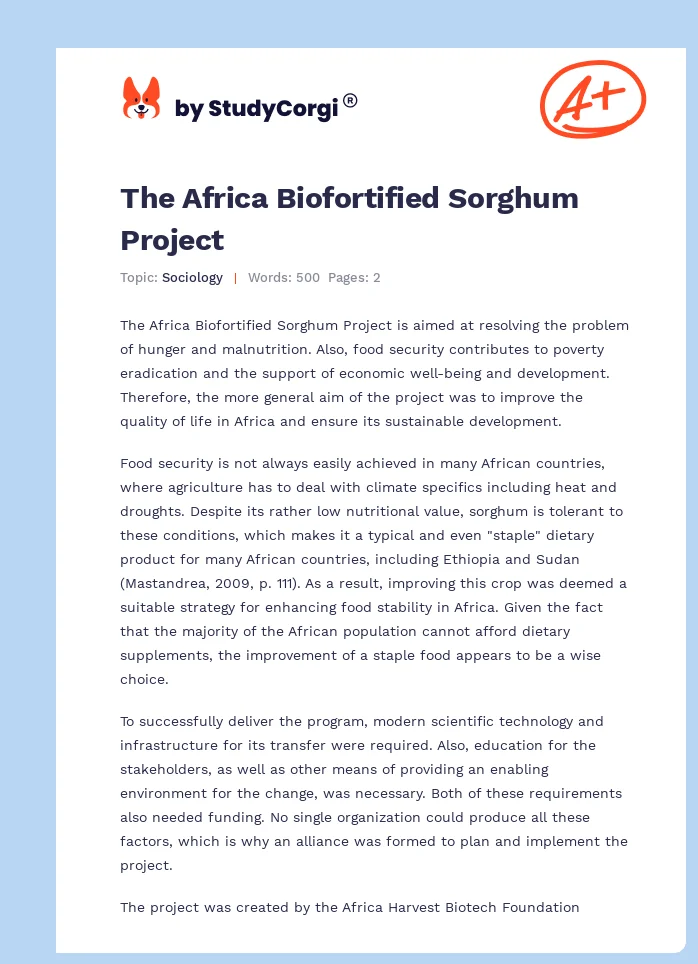 The Africa Biofortified Sorghum Project. Page 1