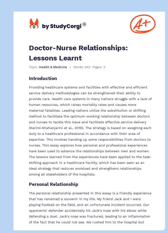 Doctor-Nurse Relationships: Lessons Learnt. Page 1