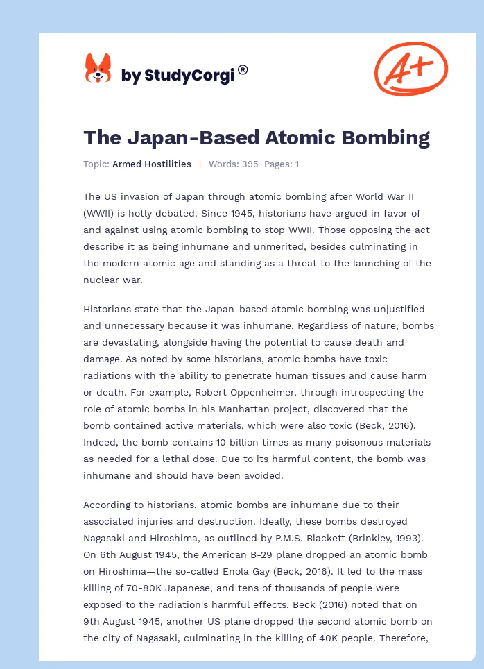 The Japan-Based Atomic Bombing. Page 1
