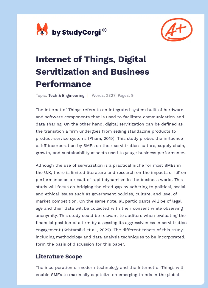 Internet of Things, Digital Servitization and Business Performance. Page 1