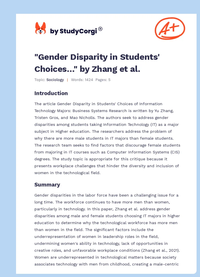 "Gender Disparity in Students' Choices…" by Zhang et al.. Page 1