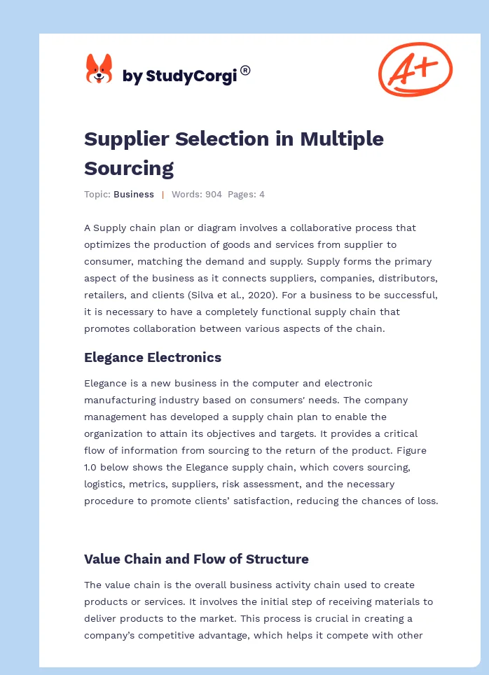 Supplier Selection in Multiple Sourcing. Page 1