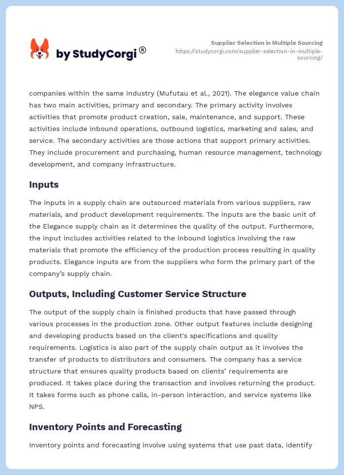 Supplier Selection in Multiple Sourcing. Page 2
