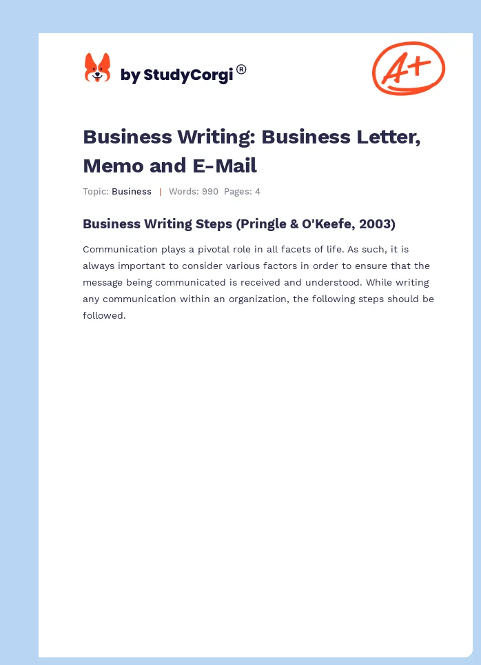 Business Writing: Business Letter, Memo and E-Mail. Page 1
