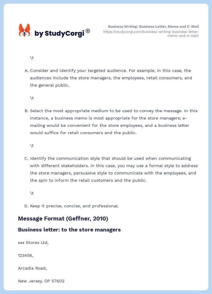 Business Writing: Business Letter, Memo and E-Mail. Page 2