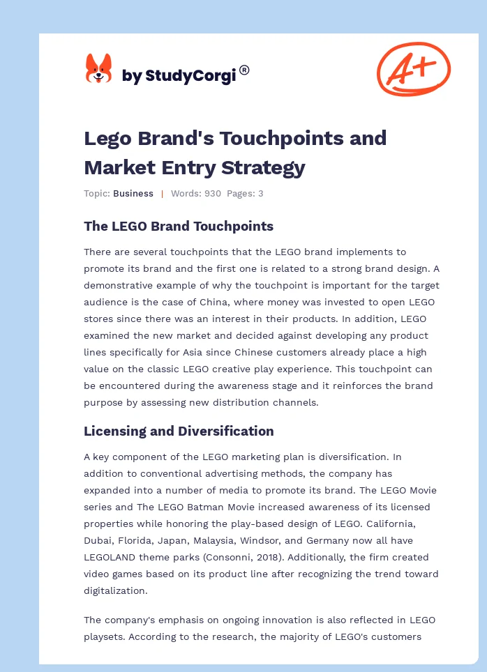 Lego Brand's Touchpoints and Market Entry Strategy. Page 1