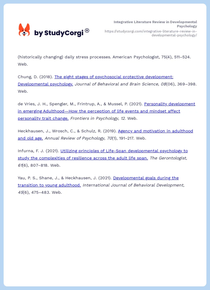 developmental psychology literature review topics