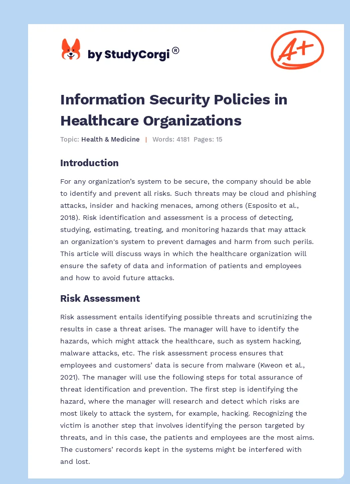 Information Security Policies in Healthcare Organizations. Page 1