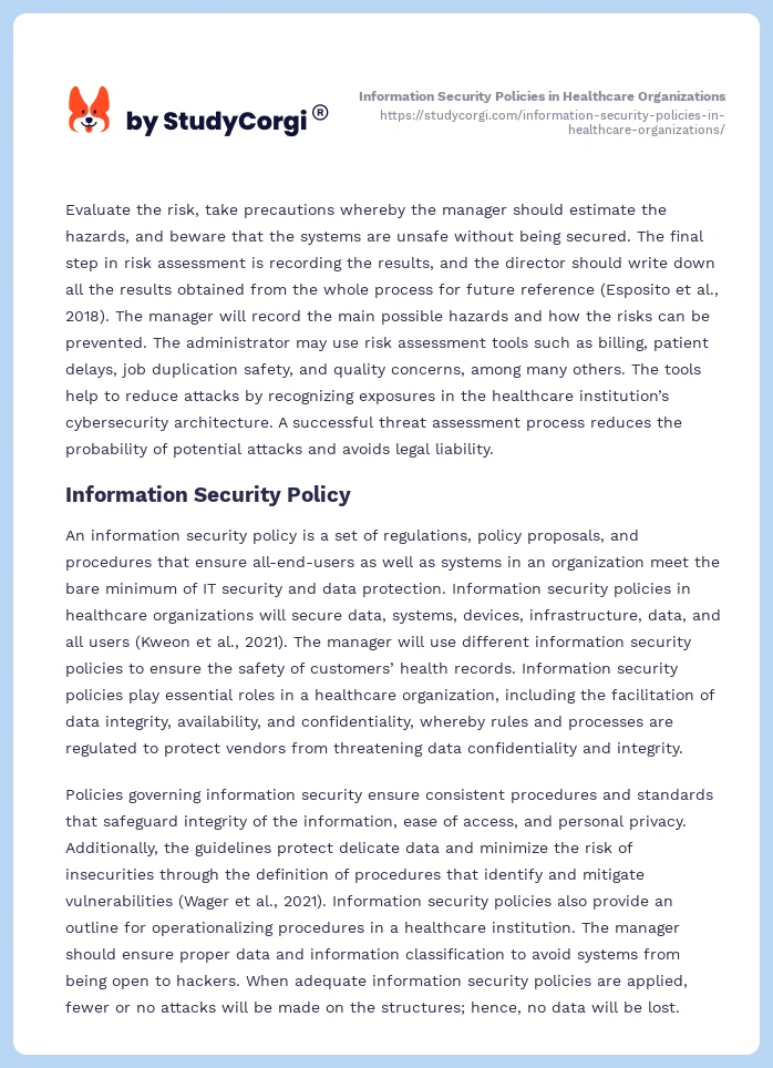 Information Security Policies in Healthcare Organizations. Page 2