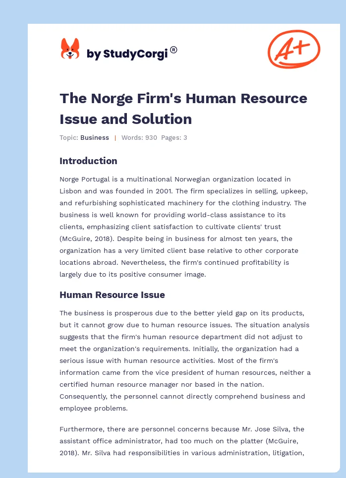 The Norge Firm's Human Resource Issue and Solution. Page 1