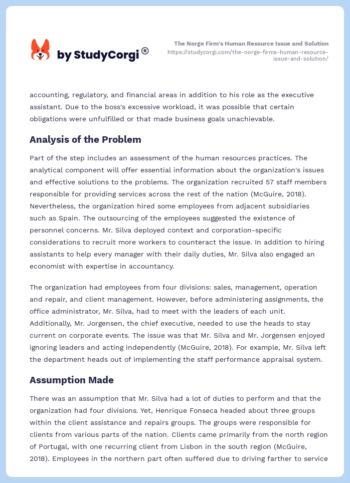 The Norge Firm's Human Resource Issue and Solution. Page 2