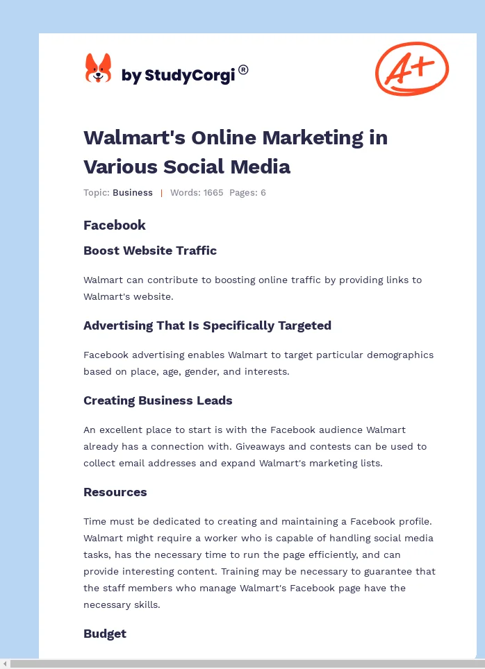 Walmart's Online Marketing in Various Social Media. Page 1