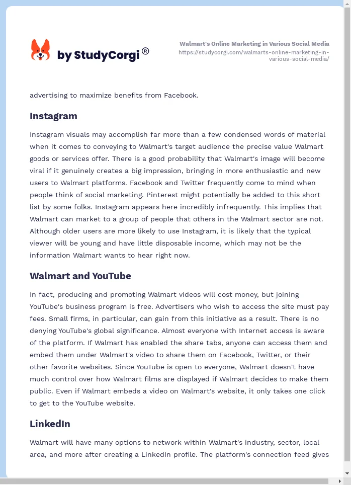 Walmart's Online Marketing in Various Social Media. Page 2