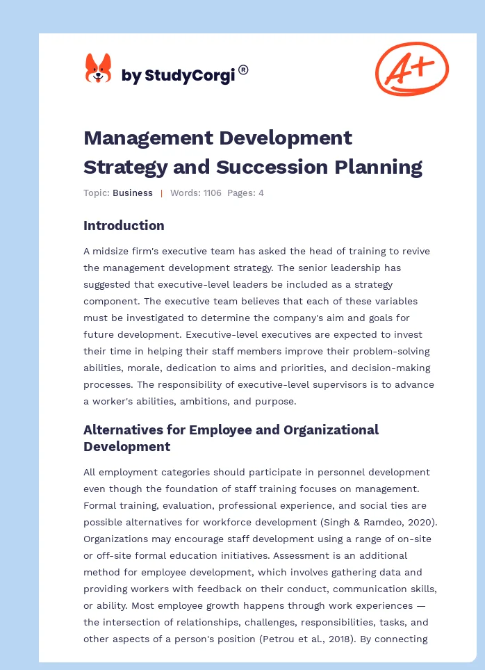 Management Development Strategy and Succession Planning. Page 1