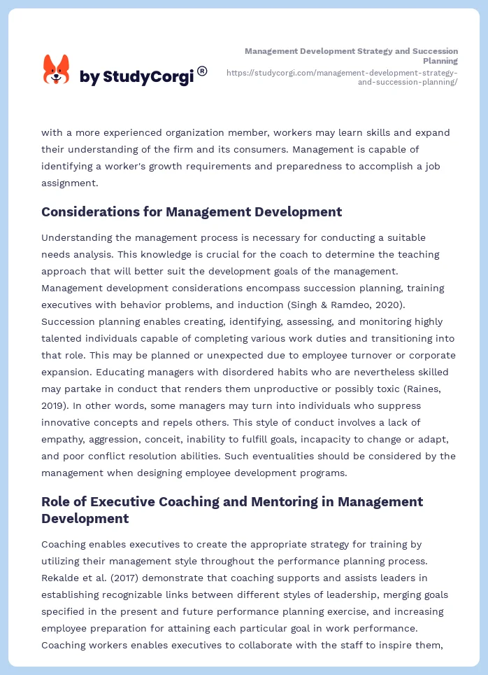 Management Development Strategy and Succession Planning. Page 2