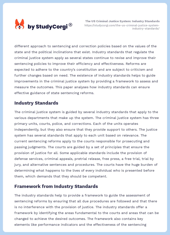 The US Criminal Justice System: Industry Standards. Page 2