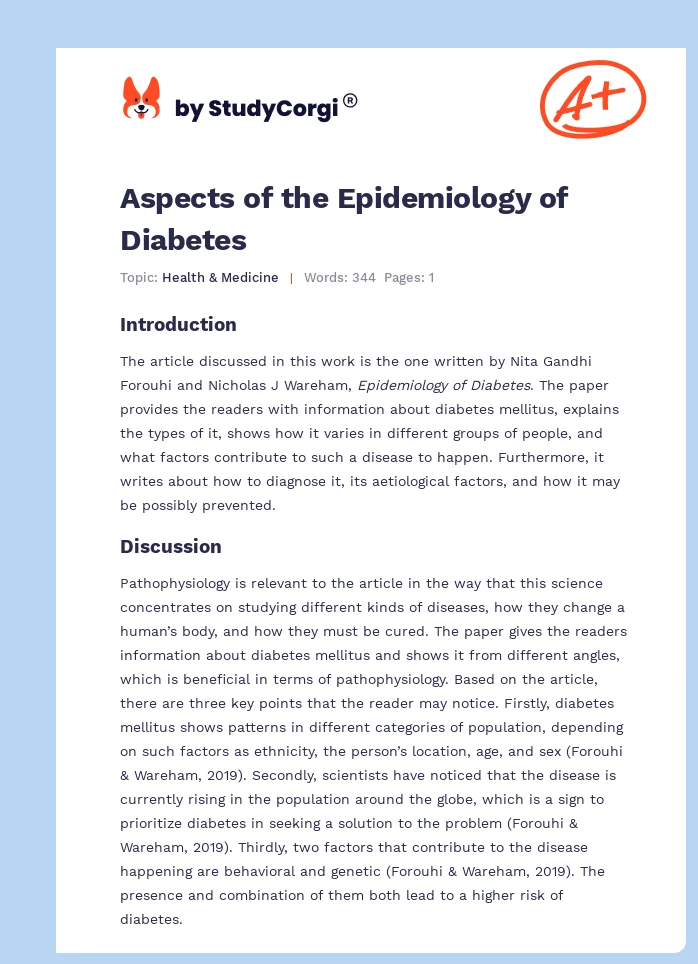 Aspects of the Epidemiology of Diabetes. Page 1
