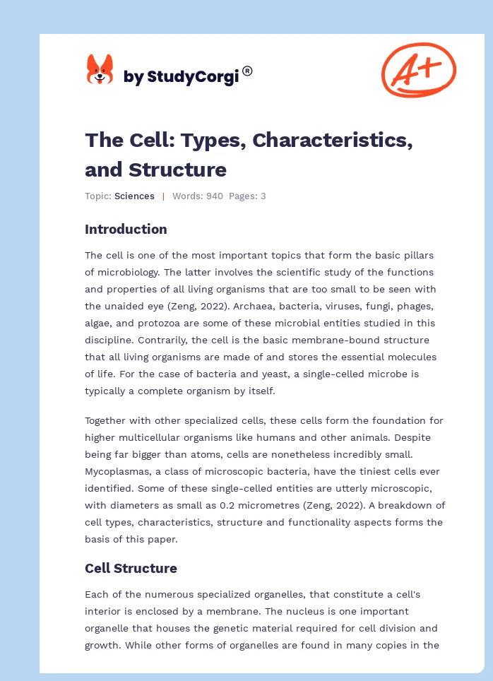 The Cell: Types, Characteristics, and Structure. Page 1