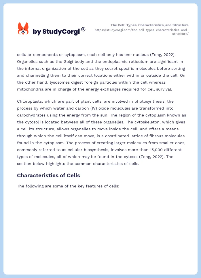 The Cell: Types, Characteristics, and Structure. Page 2
