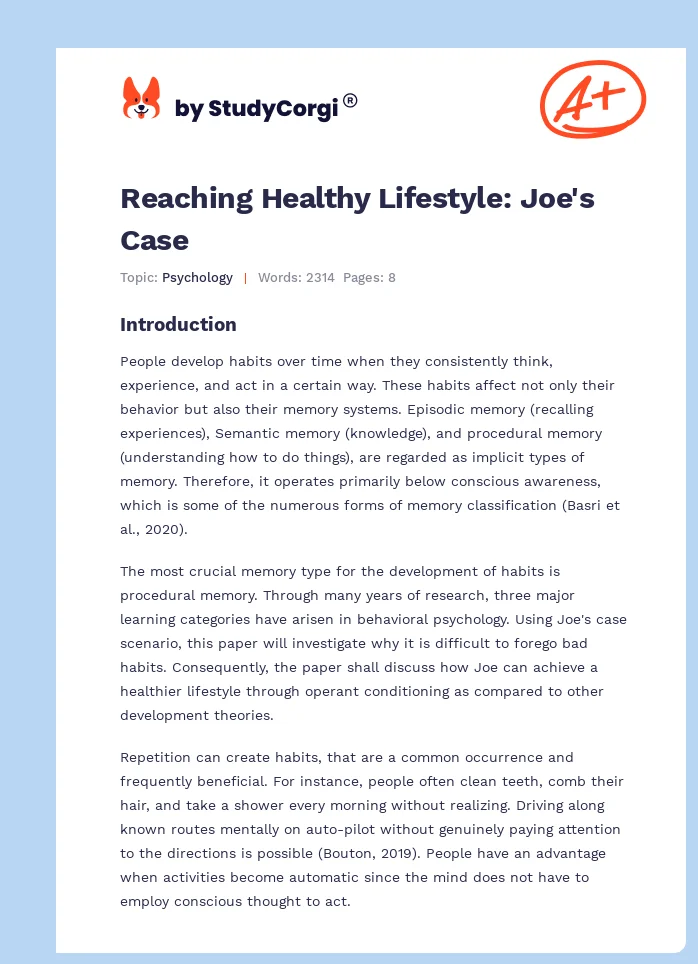 Reaching Healthy Lifestyle: Joe's Case. Page 1