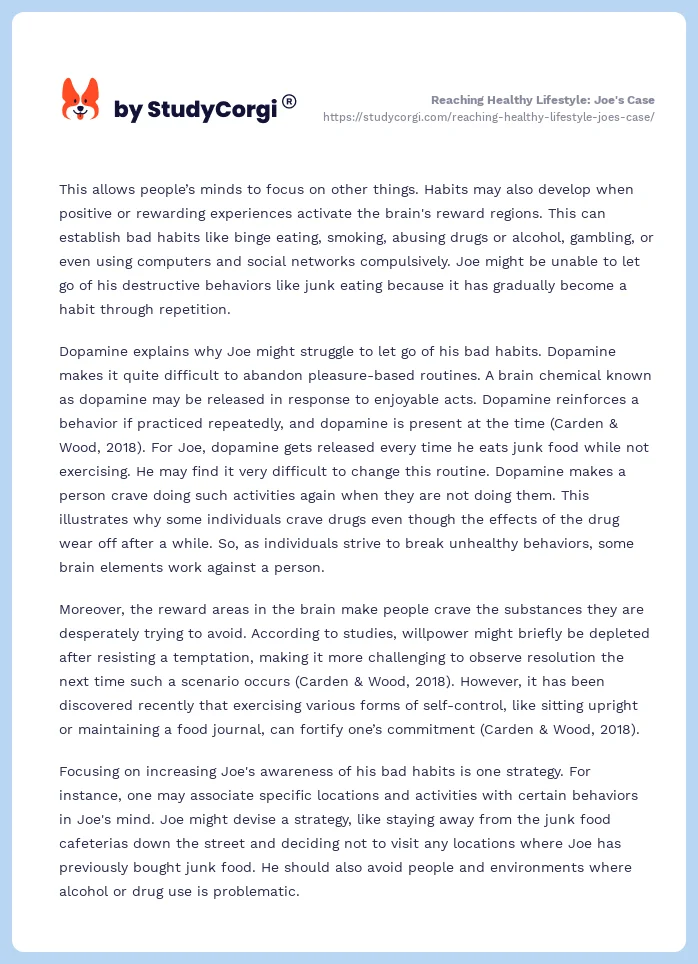 Reaching Healthy Lifestyle: Joe's Case. Page 2