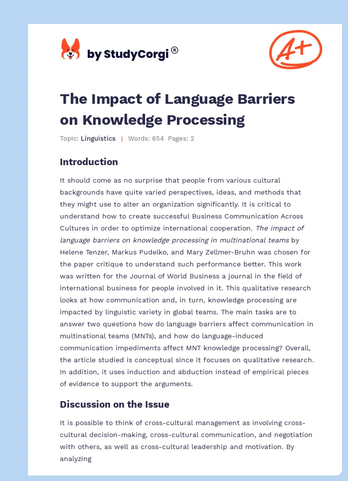 The Impact of Language Barriers on Knowledge Processing. Page 1