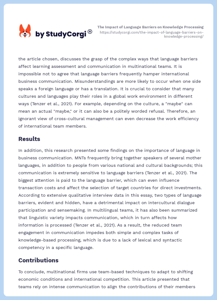 The Impact of Language Barriers on Knowledge Processing. Page 2