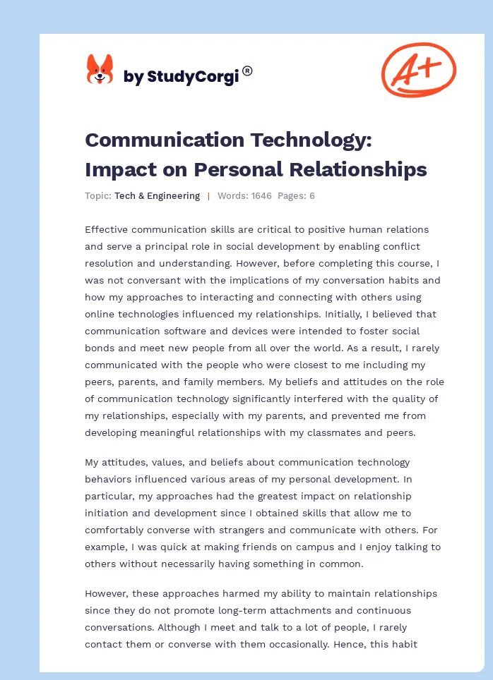 Communication Technology: Impact on Personal Relationships. Page 1