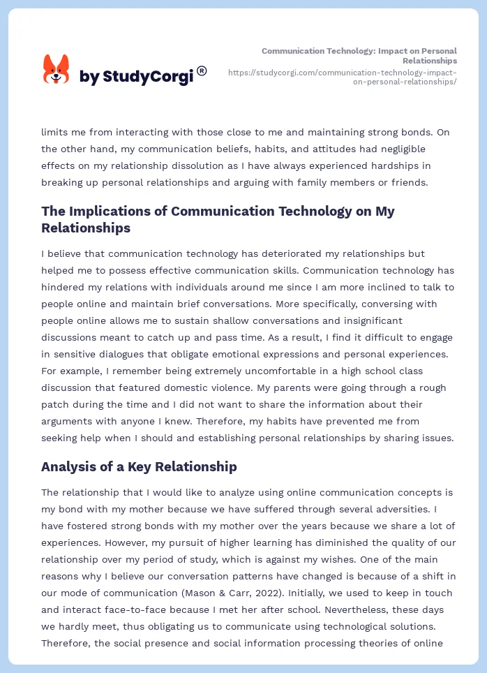 Communication Technology: Impact on Personal Relationships. Page 2