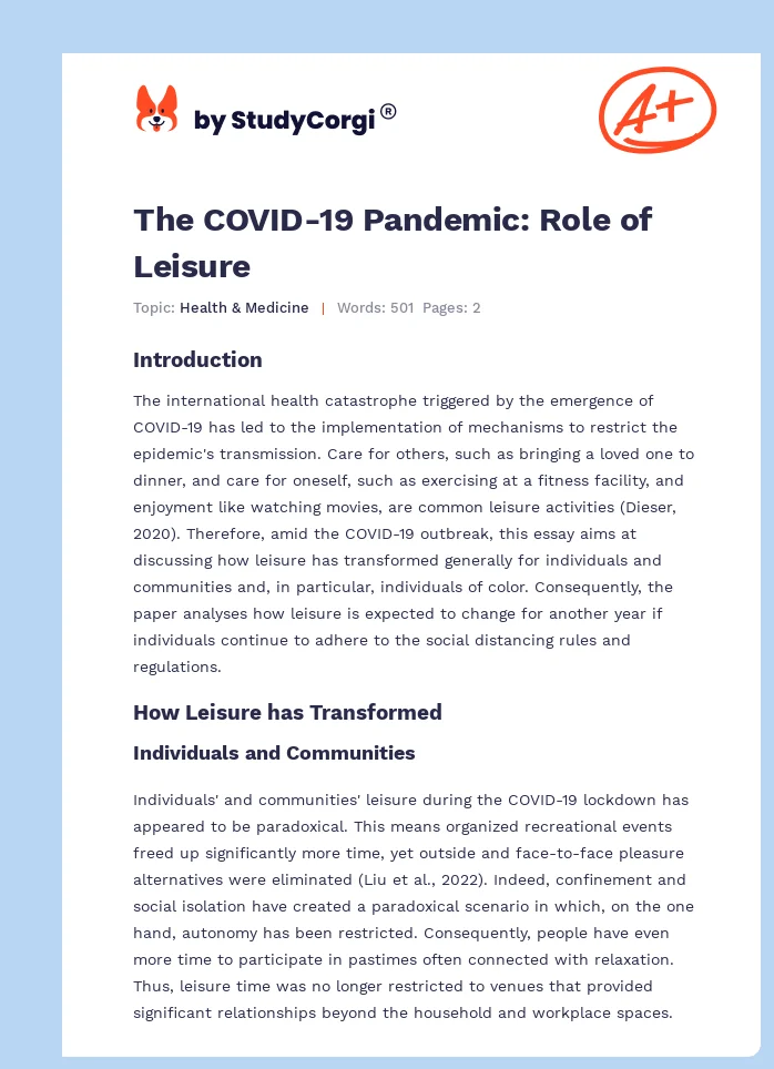 The COVID-19 Pandemic: Role of Leisure. Page 1