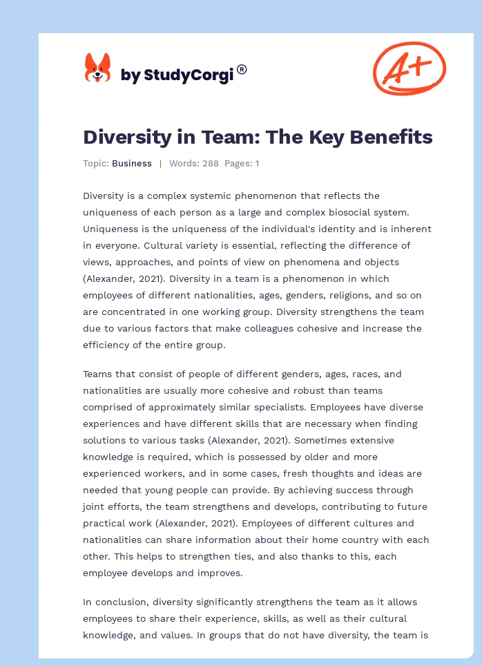 Diversity in Team: The Key Benefits. Page 1