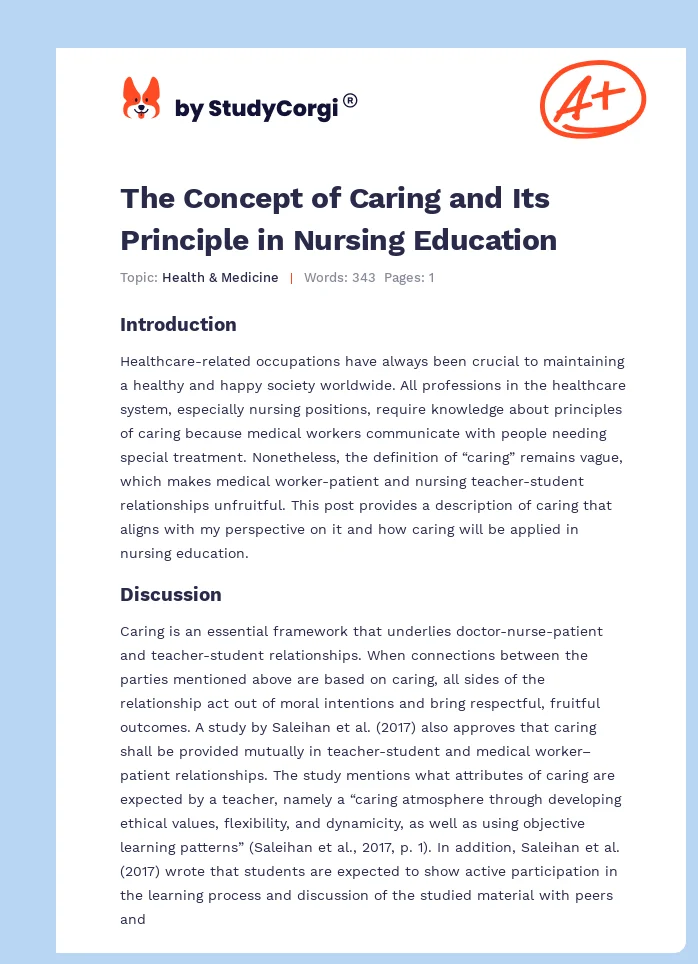 The Concept of Caring and Its Principle in Nursing Education. Page 1