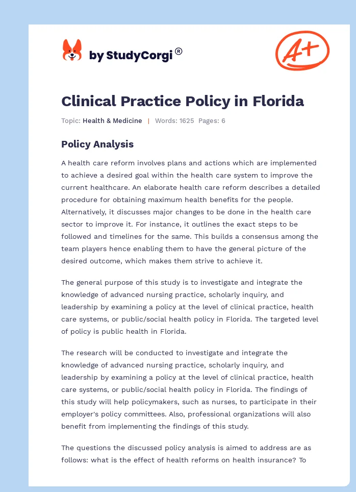 Clinical Practice Policy in Florida. Page 1